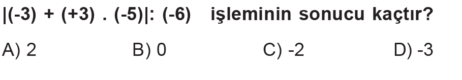 7.Sınıf Tam Sayılar Online Sınav-1