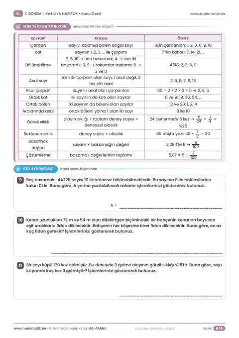6.Sınıf 1. Dönem 1. Yazılıya Hazırlık Konu Özeti 8. sayfa