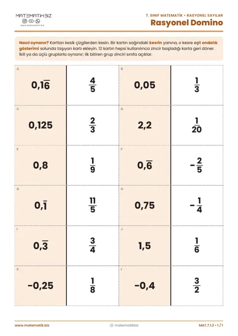 7.Sınıf Rasyonel Domino