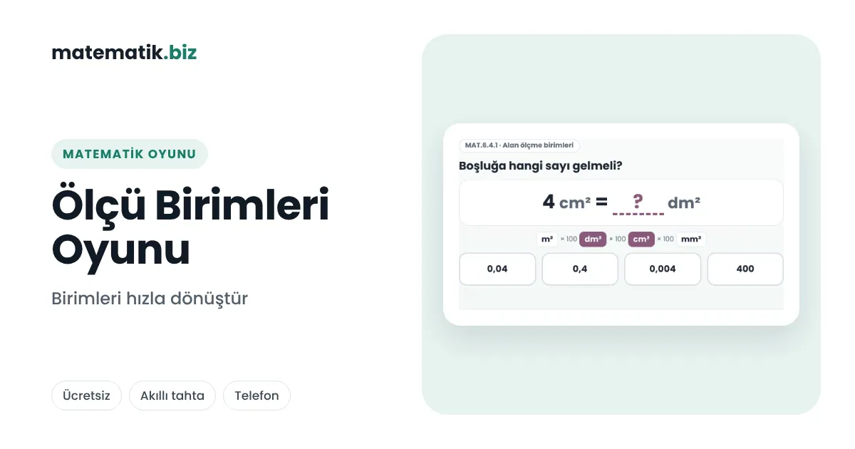 Ölçü Birimleri Oyunu: Uzunluk, Alan, Hacim ve Sıvı Ölçüleri Dönüştürme