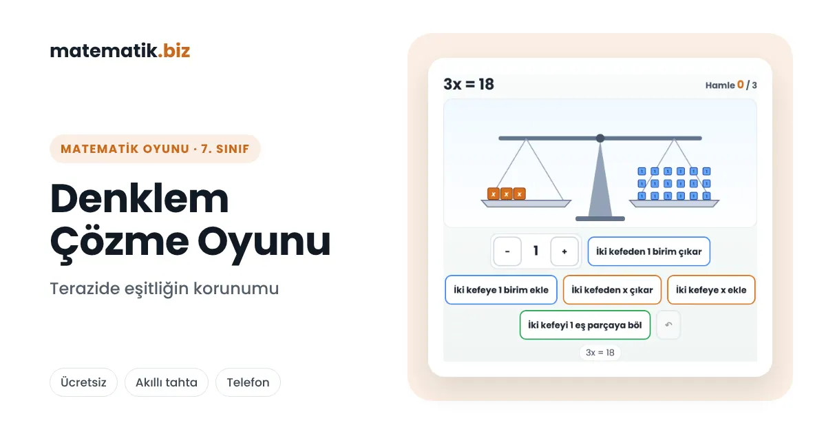 7. Sınıf İki Tarafında Bilinmeyen Olan Denklemler Oyunu