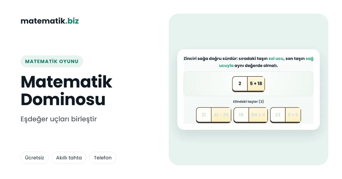 Matematik Dominosu: İşlem-Sonuç, Kesir-Ondalık-Yüzde, Üslü ve Kareköklü İfadeler
