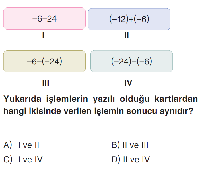 7.Sınıf Tam Sayılarla Toplama ve Çıkarma Online Deneme