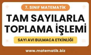 7.Sınıf Tam Sayılarla Toplama İşlemi Sayı Avı Bulmaca Etkinliği