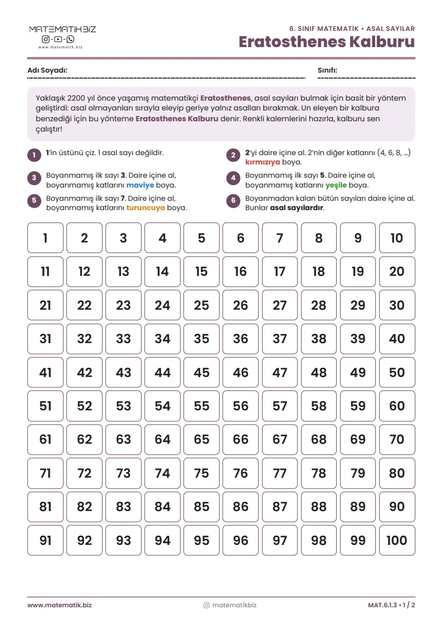 6.Sınıf Eratosthenes Kalburu 1. sayfa
